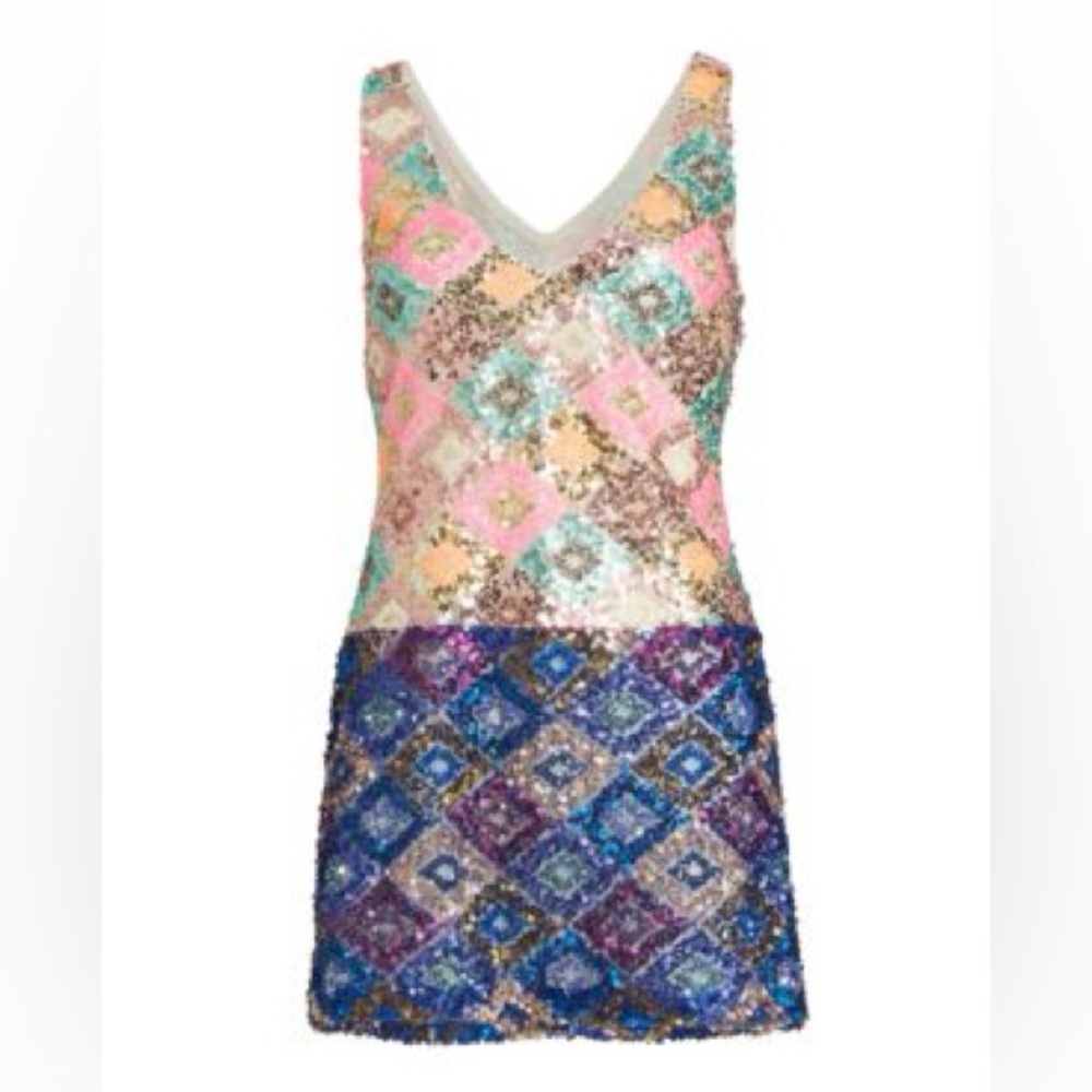 Rachel Comey Carissa Dress Colorful Sequin Mini V Neck Shift Party 2 - Picture 2 of 12